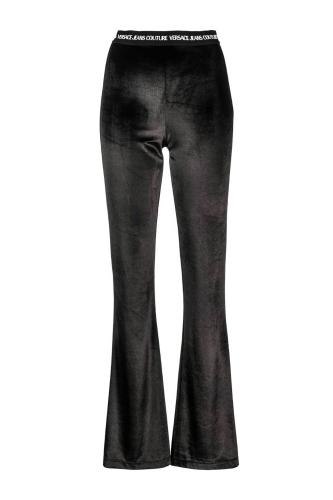 Versace Jeans Couture γυναικείο παντελόνι βελούδινο μονόχρωμο με logo print στην μέση - 75HAC1A7N0225 Μαύρο 42